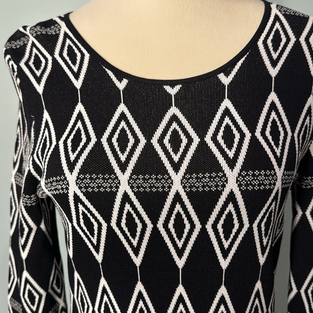 Badgley Mischka black and white diamond sweater dress Size L - Picture 3 of 5
